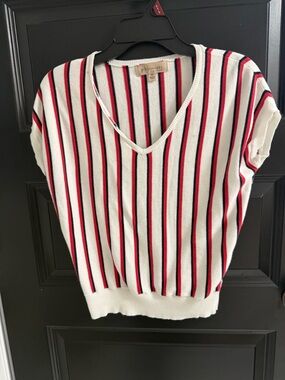 Philosophy XS Striped Knit Top Red White Blue V Neck Petite Friendly